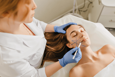 Practitioner treating a client's face
